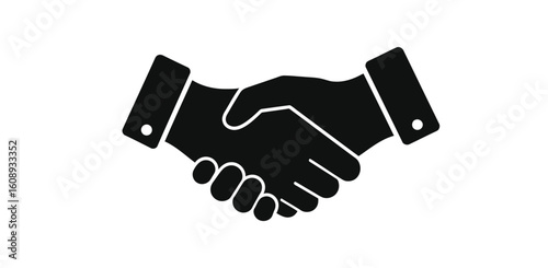 Black and white handshake icon symbolizing agreement partnership and business deal