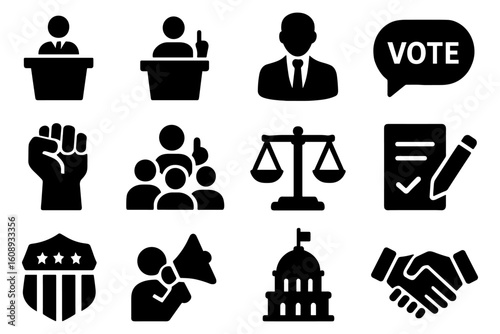 Political icons: silhouettes of democracy, leadership, and civic engagement