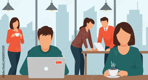 Diverse team of professionals working in a modern office, perfect for illustrating collaboration and teamwork on a company website or brochure.