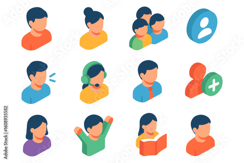 Isometric people icons set with avatar symbols and communication elements