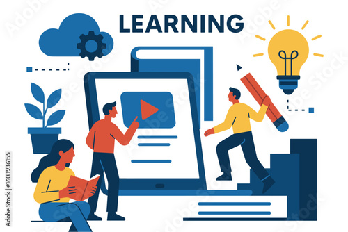 Digital education concept with people engaged in online learning activities