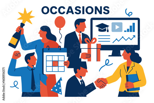 Celebratory business event with digital and networking elements
