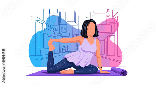 Woman doing yoga outdoors in the city. Perfect for blogs, websites, and social media.
