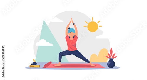 Woman practicing yoga outdoors. Perfect for wellness websites, yoga studios, and health publications.