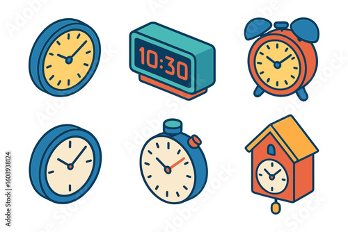 Set of isometric clocks: modern, analog, and digital designs