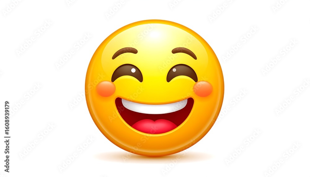Fototapeta premium A happy, bright yellow emoticon with rosy cheeks and a wide smile