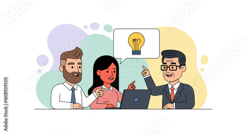 Business team brainstorming, collaborating on a new idea. Perfect for presentations, websites, and marketing materials.