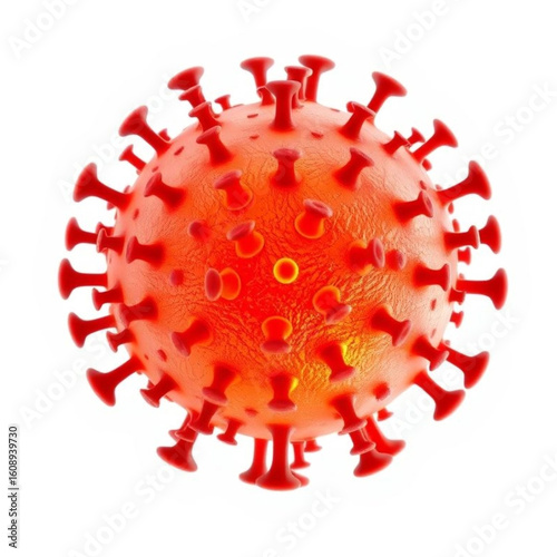 Realistic 3D Illustration of Red Virus Cell – Medical Symbol