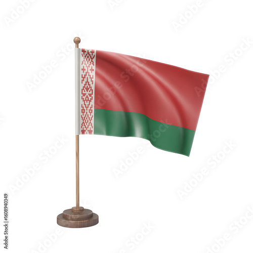 Belarus flag waving on a small stand, perfect for presentations, business, and travel themes