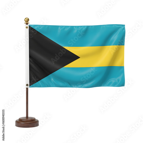 Bahamian flag on a desk stand, perfect for travel, tourism, or international business.