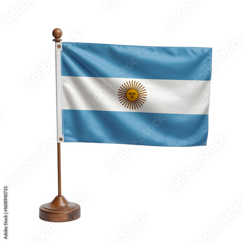 Argentina flag waving proudly on a desk, perfect for presentations, travel, and business