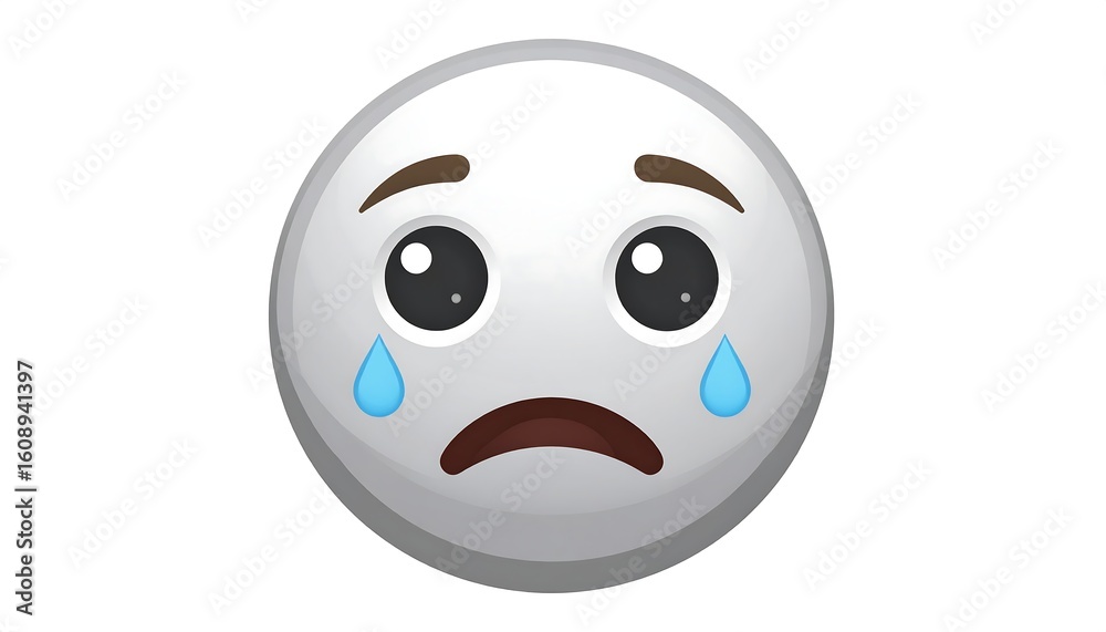 Fototapeta premium A simple, round emoticon depicting sadness, with downturned mouth and tears