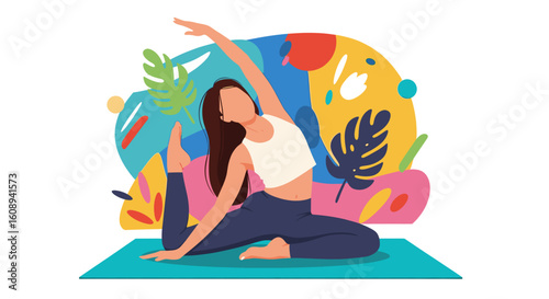 Woman practicing yoga, perfect for wellness websites, fitness blogs, or yoga studio marketing materials.