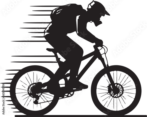 Cyclist wearing helmet and protective gear riding a bicycle with motion blur vector