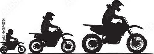 Silhouettes of dirt bike riders in progression motocross