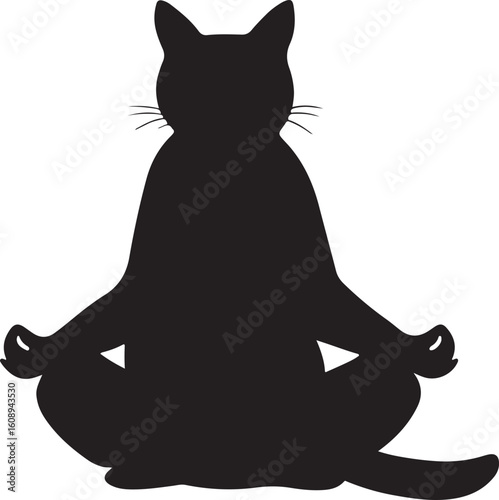 Silhouette of a cat meditating in a yoga pose