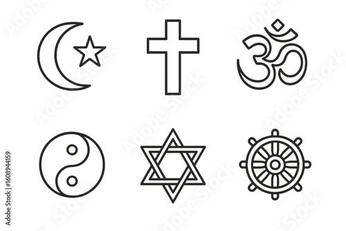 Religious symbols: islam, christianity, hinduism, taoism, judaism, buddhism icons