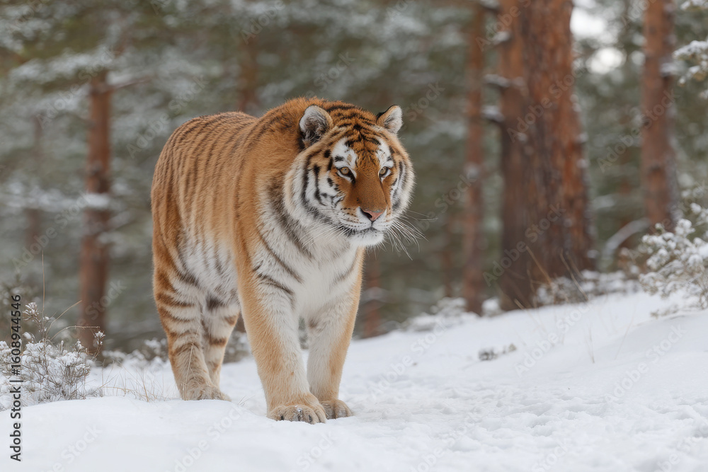 Fototapeta premium siberian tigers roam freely in their natural habitat showcasing their majestic beauty