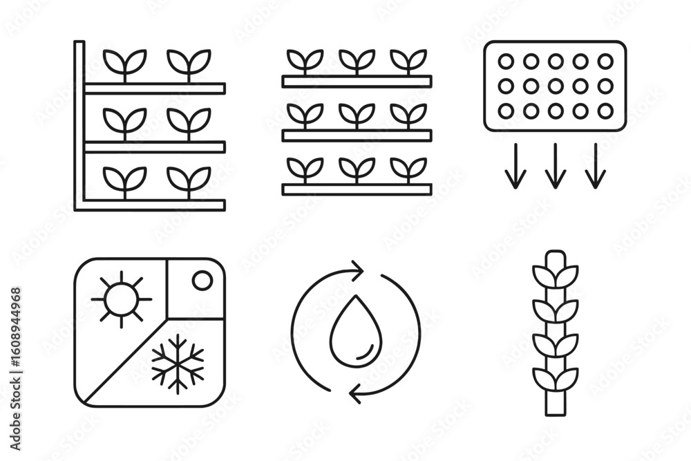 Fototapeta premium Line icons of hydroponics and plant growth elements