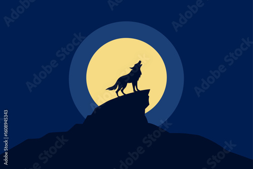Minimalist Werewolf Howling on a Cliff Vector