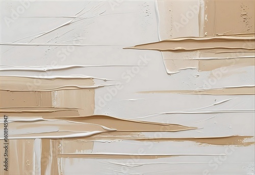 Abstract texture background in white and beige shades. Hand painted textured acrylic template. Neutral illustration with paint brush strokes. Contemporary minimal artwork. Modern canvas painting
