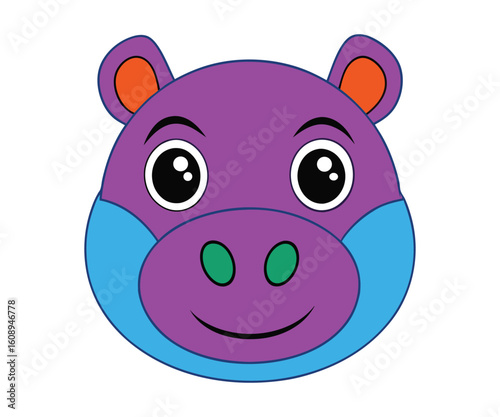 Cute hippo face vector illustration