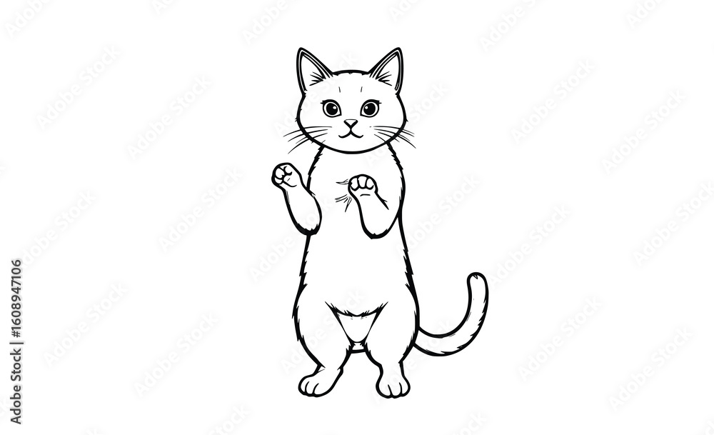 Obraz premium Waving Cat Vector Line Art Cartoon Illustration
