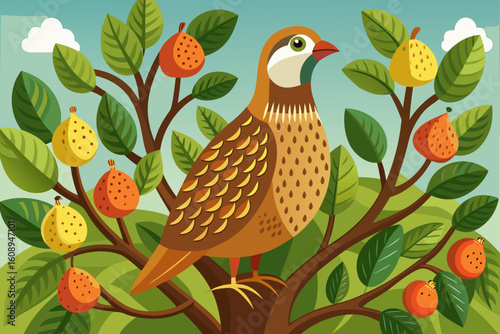 Vector Illustration of a Partridge in a Pear Tree