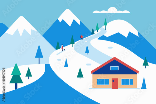 Vector Illustration of a Snow-Covered Ski Resort