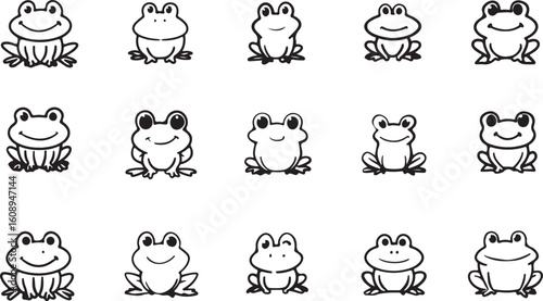 Collection of hand drawn cartoon frog illustrations