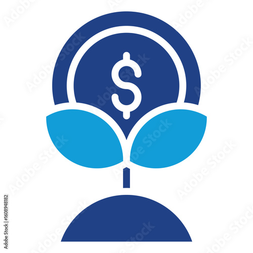 Financial Growth Glyph Blue Silhouette Icon Vector Design - Plant with coin represents investment growth, savings cultivation, or economic development