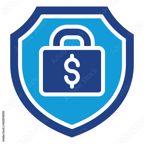 Financial Security Glyph Blue Silhouette Icon Vector Design - Shield and padlock with dollar symbol indicate secure financial transactions or protected assets