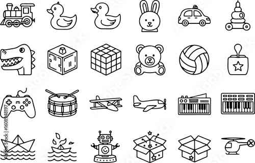 Vector art of assortment of childrens toys and play icons