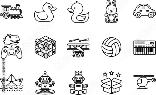Vector art of assortment of childrens toy icons