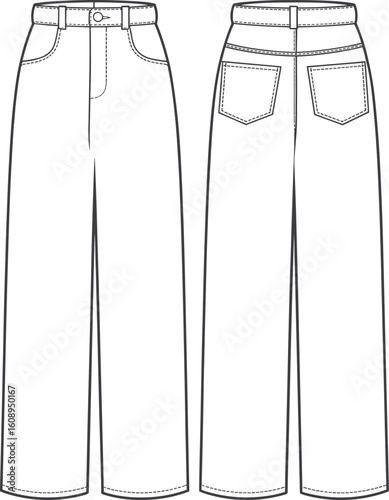 Blank wide-leg pants template for fashion design, featuring a detailed technical drawing for apparel illustrations and professional product mockups