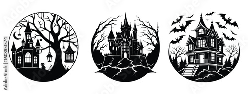 Spooky haunted house in the woods at night, a cartoon vector illustration perfect for Halloween