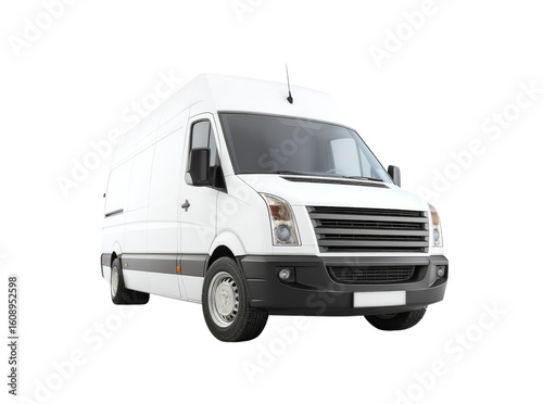 White delivery van isolated on black background commercial vehicle transportation. Isolated On Transparent Background