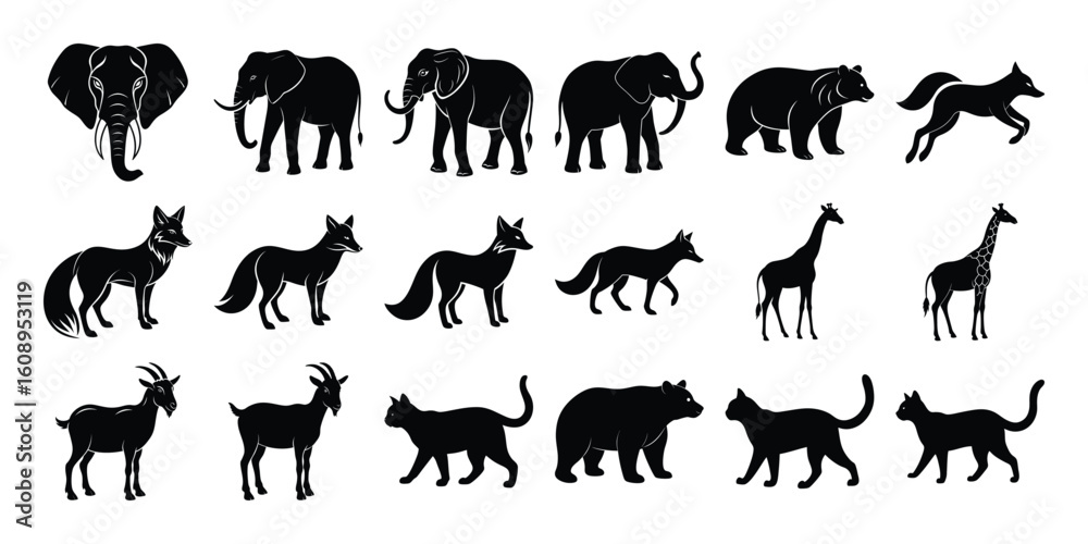 Naklejka premium Silhouette Collection of Various Animals
