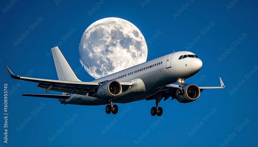 Obraz premium Airplane moonlit landing