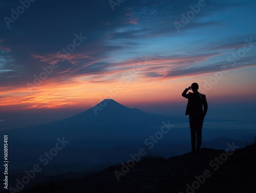 Businessman Setting High Goals with Mountain View