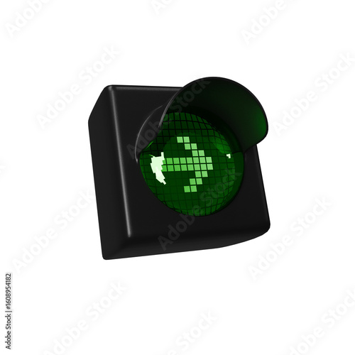 Perspective 3d Render Green Traffic Light with Arrow. Filter Traffic Light Illustration.