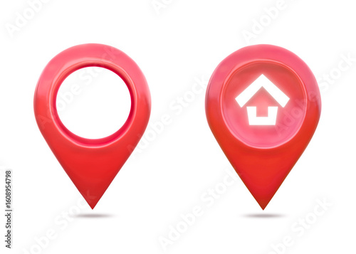 Collection, Red location symbol pin icon sign on white background. navigation locator map travel gps direction pointer and marker. Red map locator, pin realistic 3D map pointers isolated.