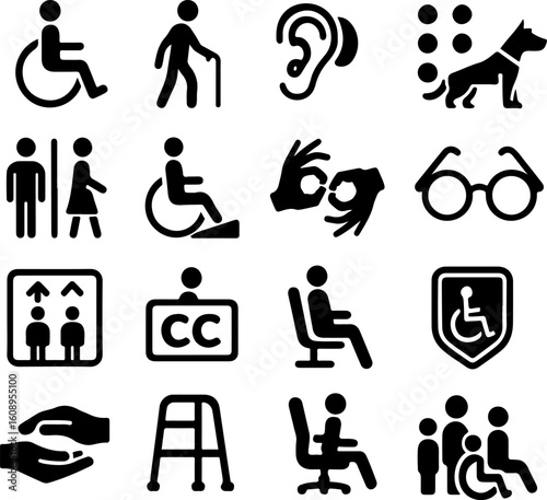 Collection of accessible and disability awareness symbols for public spaces