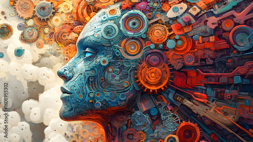 Wallpaper Mural Surreal digital painting of futuristic artificial intelligence system blending with a magical dream world, symbolizing advanced machine cognition in fantasy setting Torontodigital.ca