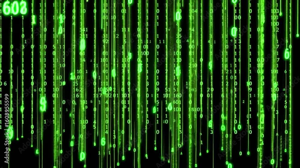 Dynamic matrix style falling code animation with binary numbers for technology concept