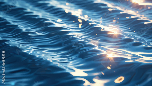 Serene blue water with gentle waves and sunlight reflections, perfect for nature, relaxation, or marine-themed designs.