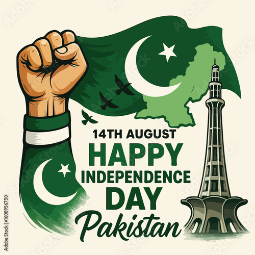 Celebrate 14th August Pakistan Independence Day with National Pride, Minar-e-Pakistan, Flag, Unity, Cultural Parades, Historic Tribute, and Patriotic Spirit