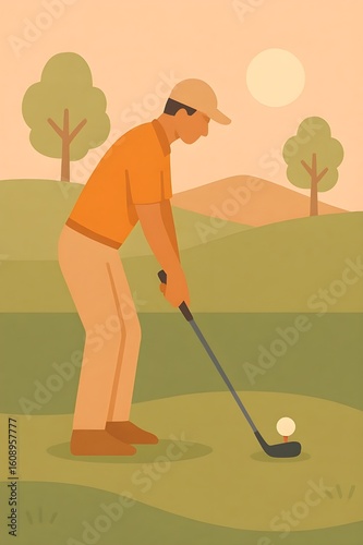 Flat Vector of a Rower Practicing on a Lake in Pastel Style
