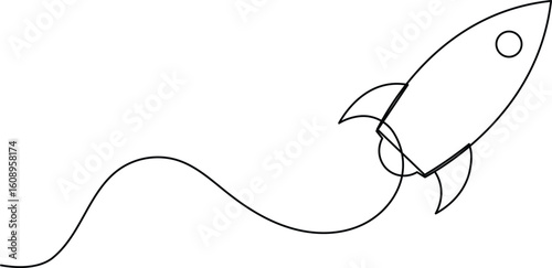 Rocket launch icon in one continuous line minimalist style isolated on white background