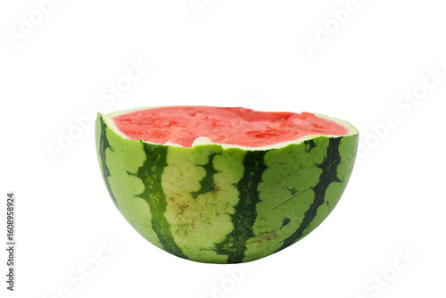 PNG half watermelon, isolated fresh slice of watermelon, summer fruit top view, cutout